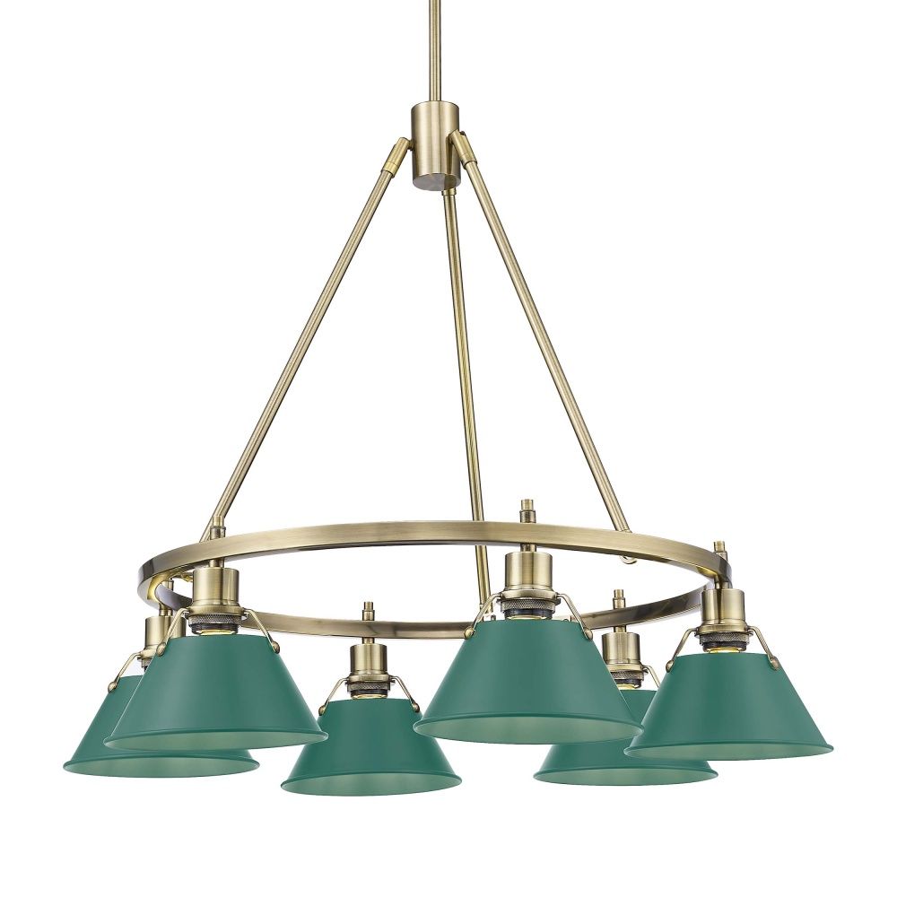 Yep by Golden Lighting Orwell 6-light Chandelier in Aged Brass and Pine Green shade